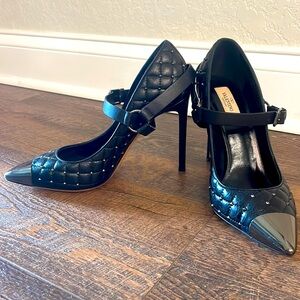 Valentino Garavani black studded heels with metallic toe